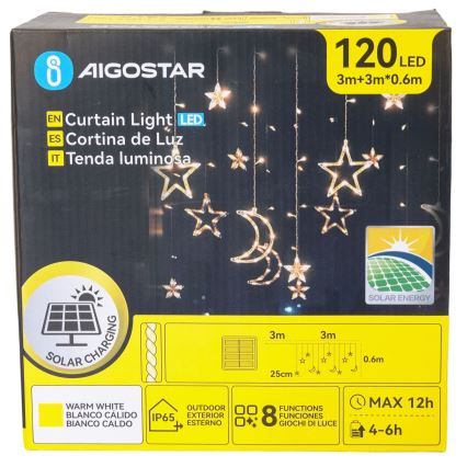 Aigostar - Ghirlandă LED solară de Crăciun, 120 LED, 8 moduri, 3 x 0,6 m, 500 mAh, IP65, alb cald