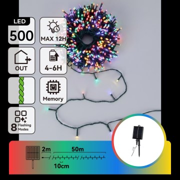 Aigostar - Ghirlandă LED solară de Crăciun 500xLED/8 funcții 52 m IP65 multicoloră 1200 mAh