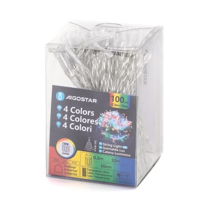 Aigostar - Ghirlandă luminoasă de Crăciun cu LED 100xLED/3xAA 10,3m multicolor