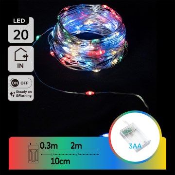Aigostar - Ghirlandă luminoasă de Crăciun cu LED 20xLED/3xAA 2,3m multicoloră