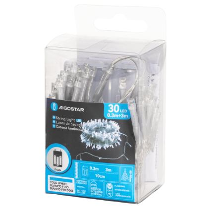 Aigostar - Ghirlandă luminoasă de Crăciun LED 30xLED/3xAA 3,3m alb rece