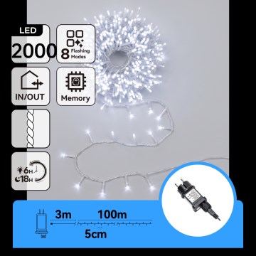 Aigostar - Ghirlandă luminoasă de Crăciun pentru exterior 2000xLED/8 funcții 103m IP44 alb rece