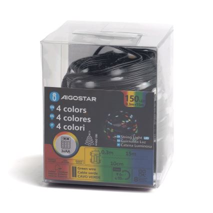 Aigostar - Ghirlandă luminoasă de exterior 150 LED, 8 funcții, 3xAA, 15,3 m, IP44, multicolor