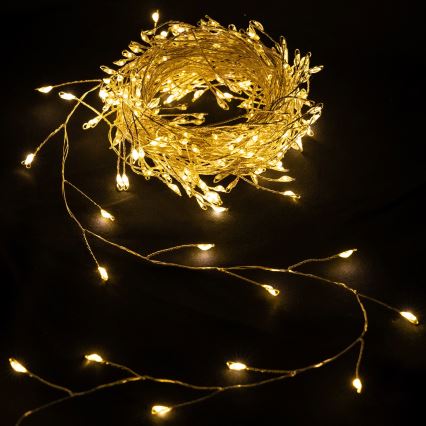 Aigostar - Ghirlandă luminoasă de exterior pentru Crăciun, 300 LED/8 funcții, 3x AA, 9,3 m, IP44, alb cald