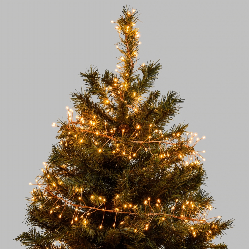 Aigostar - Ghirlandă luminoasă de exterior pentru Crăciun, 300 LED/8 funcții, 3x AA, 9,3 m, IP44, alb cald