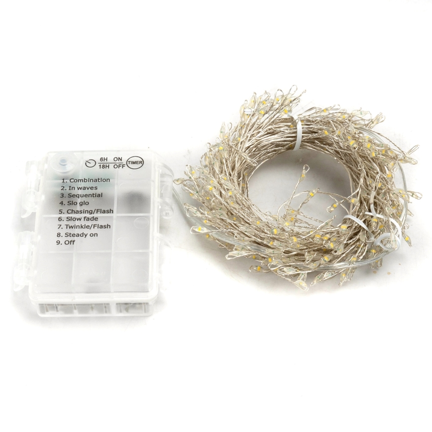 Aigostar - Ghirlandă luminoasă de exterior pentru Crăciun, 300 LED/8 funcții, 3x AA, 9,3 m, IP44, alb cald