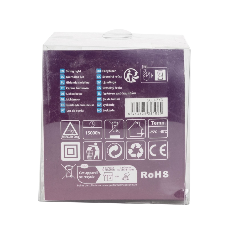 Aigostar - Ghirlandă luminoasă de exterior pentru Crăciun, 50 LED, 8 funcții, 8 m, IP44, alb cald