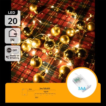 Aigostar - Ghirlandă luminoasă LED 20xLED/3xAA 2 m alb cald
