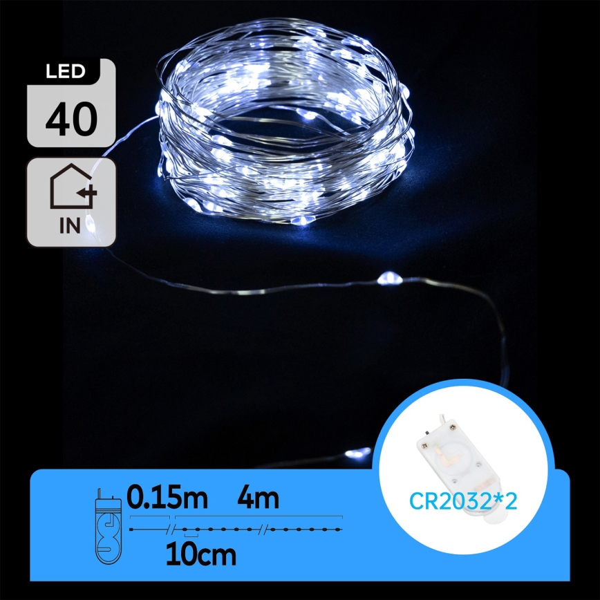 Aigostar - Ghirlandă luminoasă LED de Crăciun, 40 LED, 2x3V, 4 m, alb rece