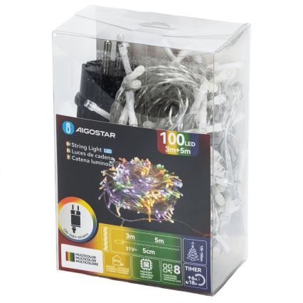 Aigostar - Ghirlandă luminoasă LED de exterior pentru Crăciun 100xLED/8 funcții 5,3m IP44 multicolor