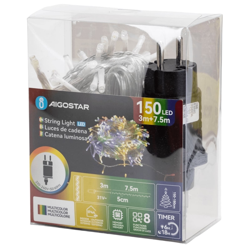 Aigostar - Ghirlandă luminoasă LED de exterior pentru Crăciun 150xLED/8 funcții 10,3 m IP44 multicoloră