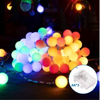 Aigostar - Ghirlandă luminoasă LED de exterior pentru Crăciun, 50 LED, 3xAA, 8 funcții, 5,3 m, IP44, multicolor