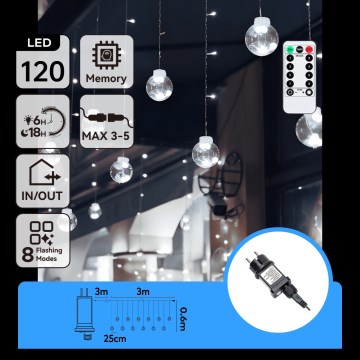 Aigostar - Ghirlandă luminoasă LED pentru exterior, 120 LED-uri / 8 funcții, 3x0,6m, IP44, alb rece + telecomandă