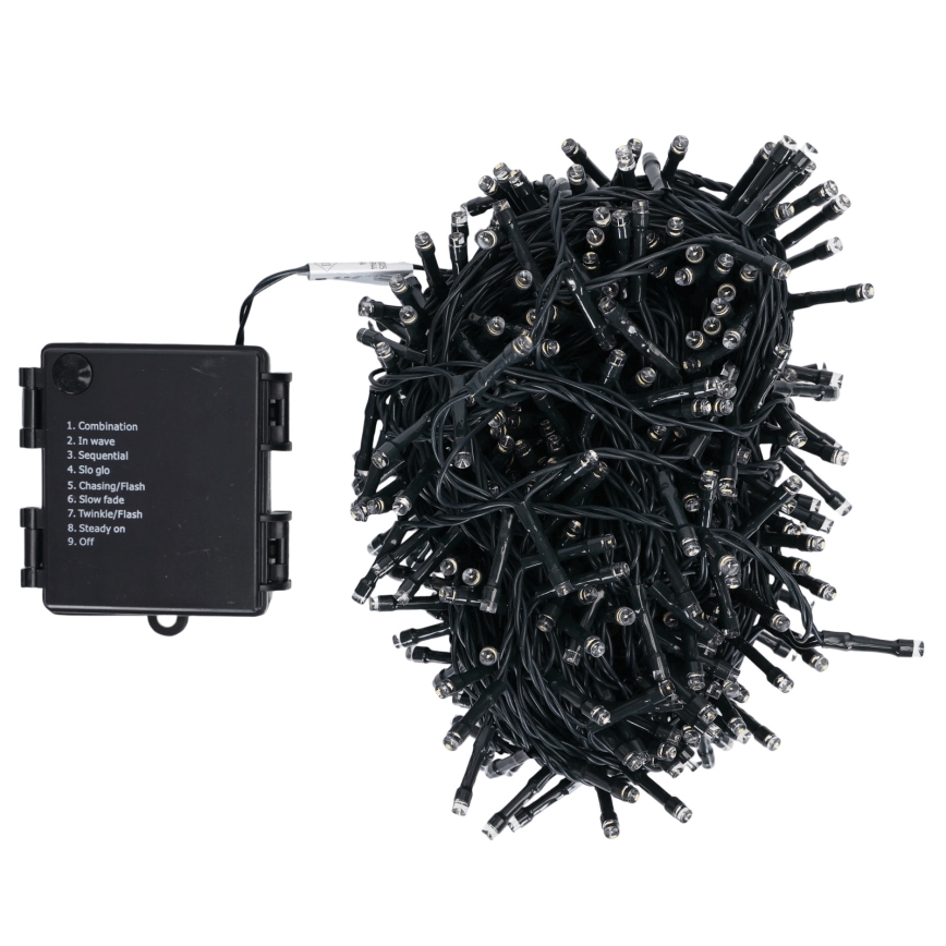 Aigostar - Ghirlandă LED pentru exterior, 500 LED, 8 funcții, 4xAA, 25,3 m, IP44, alb cald