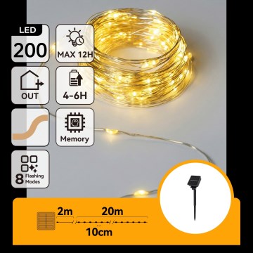 Aigostar - Ghirlandă solară cu LED 200xLED/8 funcții 22 m IP65 alb cald 800 mAh