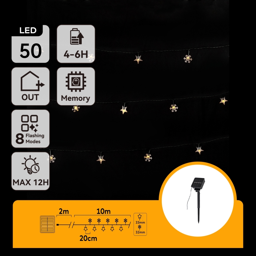 Aigostar - Ghirlandă solară LED 50xLED/8 funcții 12m 800mAh IP65 alb cald