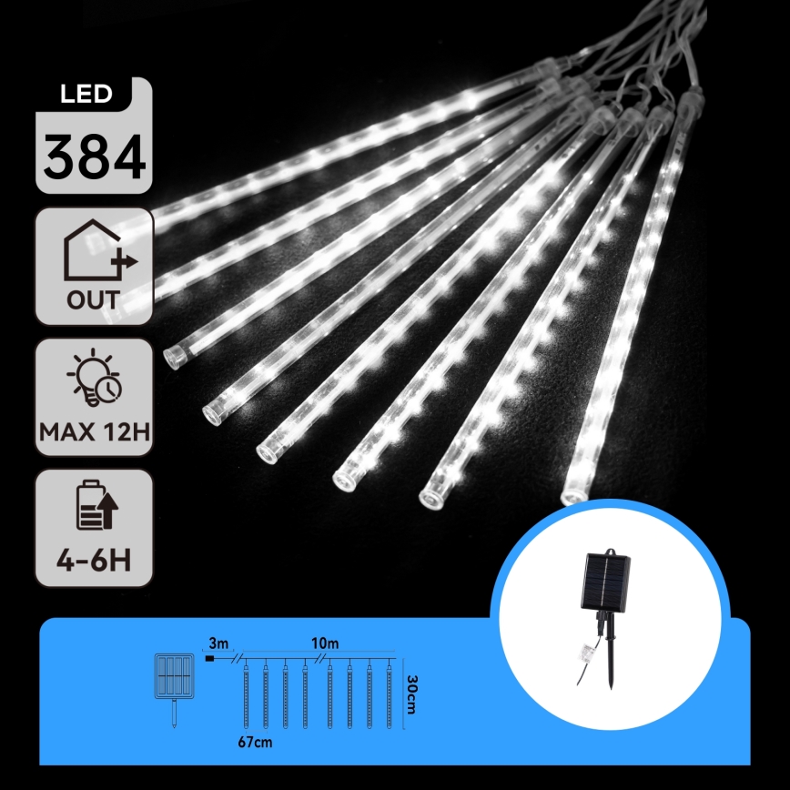 Aigostar - Ghirlandă solară LED de Crăciun 384xLED/13m IP65 1200 mAh alb rece