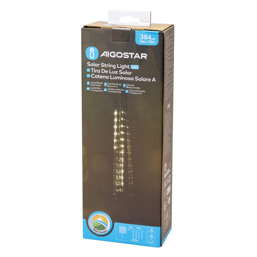 Aigostar - Ghirlandă solară LED de Crăciun 384xLED/13m IP65 1200 mAh alb rece