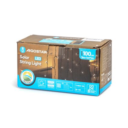 Aigostar - Ghirlandă solară de Crăciun 100xLED/8 funcții 4x1m 800 mAh IP65 alb rece