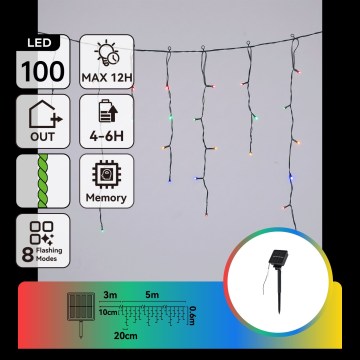 Aigostar - Ghirlandă solară de Crăciun 100xLED/8 funcții 8x0,6m 800 mAh IP65 multicoloră