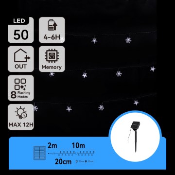 Aigostar - Ghirlandă solară de Crăciun 50xLED/8 funcții 12m IP65 800 mAh alb rece