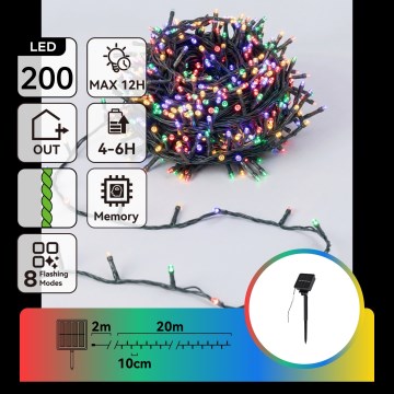 Aigostar - Ghirlandă solară de Crăciun cu 200 LED, 8 funcții, 22 m, IP65, multicoloră, 800 mAh
