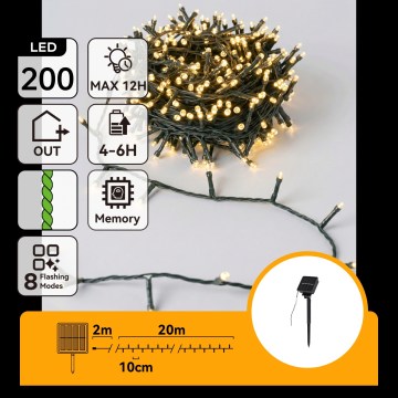 Aigostar - Ghirlandă solară de Crăciun cu 200 LED, 8 moduri, 22 m, IP65, alb cald, 800 mAh