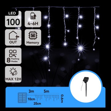 Aigostar - Ghirlandă solară de Crăciun cu LED, 100 LED-uri/8 funcții, 8x0,6m, 500 mAh, IP65, alb rece