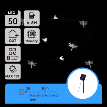 Aigostar - Ghirlandă solară decorativă cu 50 LED-uri, 8 moduri, 10 m, 800 mAh, IP65, alb rece