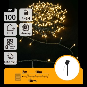 Aigostar - Ghirlandă solară LED, 100 LED, 8 funcții, 12 m, IP65, alb cald, 800 mAh