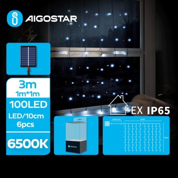 Aigostar - Ghirlandă solară LED 100 LED / 8 funcții, 4 x 1 m, 800 mAh, IP65, alb rece
