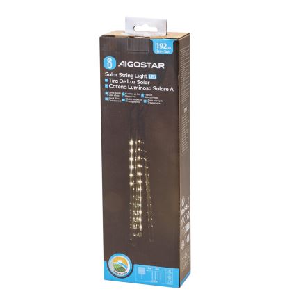Aigostar - Ghirlandă solară LED 192xLED/8m IP65 1200 mAh alb rece