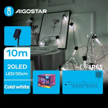 Aigostar - Ghirlandă solară LED, 20 x LED / 8 funcții, 11,5 m, 1200 mAh, IP65, alb rece