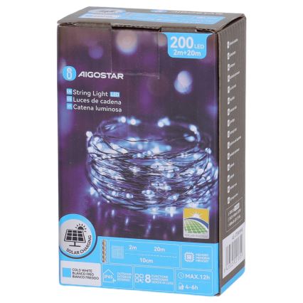 Aigostar - Ghirlandă solară LED 200xLED/8 funcții 22 m IP65 alb rece 800 mAh