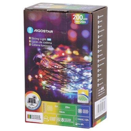 Aigostar - Ghirlandă solară LED 200xLED/8 funcții 22 m IP65 multicoloră 800 mAh