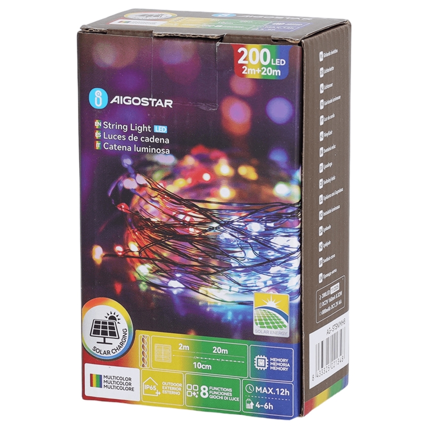 Aigostar - Ghirlandă solară LED 200xLED/8 funcții 22 m IP65 multicoloră 800 mAh