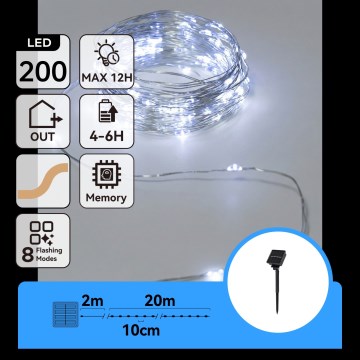 Aigostar - Ghirlandă solară LED 200xLED/8 funcții 22 m IP65 alb rece 800 mAh