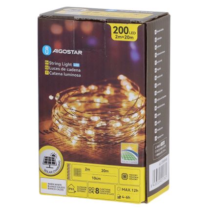 Aigostar - Ghirlandă solară cu LED 200xLED/8 funcții 22 m IP65 alb cald 800 mAh