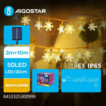 Aigostar - Ghirlandă solară LED 50xLED/8 funcții 12m 800mAh IP65 alb cald