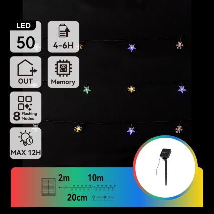 Aigostar - Ghirlandă solară cu LED, 50 LED / 8 moduri, 800 mAh, 12 m, IP65, multicolor
