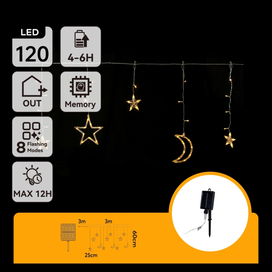 Aigostar - ghirlandă solară LED de Crăciun 120xLED/8 funcții 3x0,6m 500 mAh IP65 alb cald