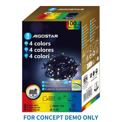 Aigostar - Ghirlandă solară de Crăciun cu 200 LED, 8 funcții, 22 m, IP65, multicoloră, 800 mAh