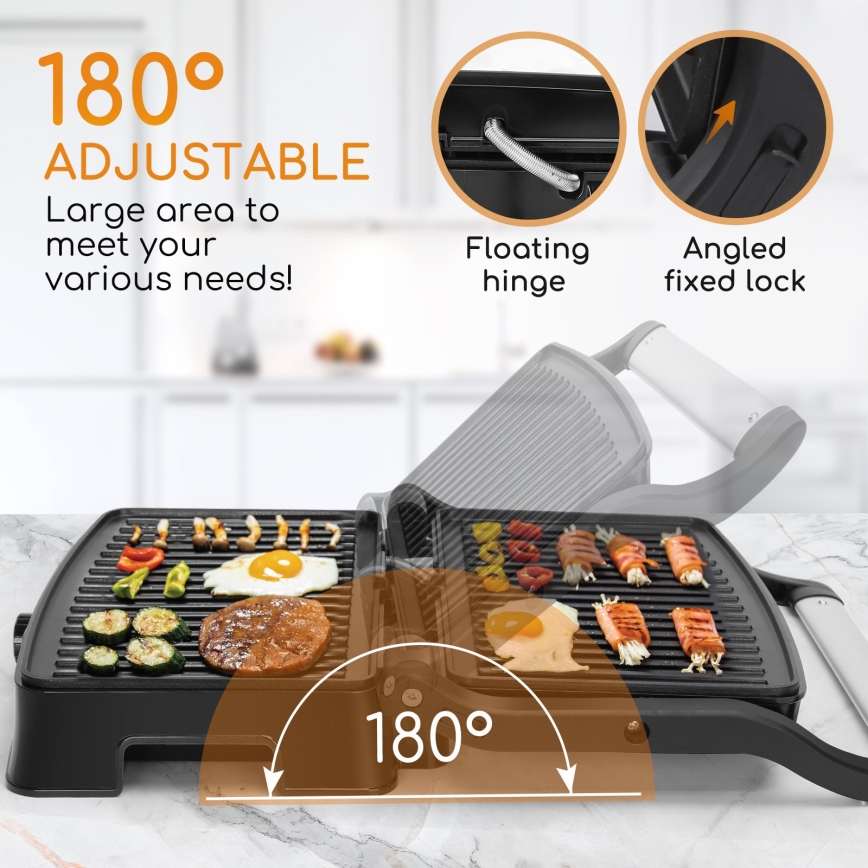 Aigostar - Grătar de contact 1500W/230V crom mat/negru