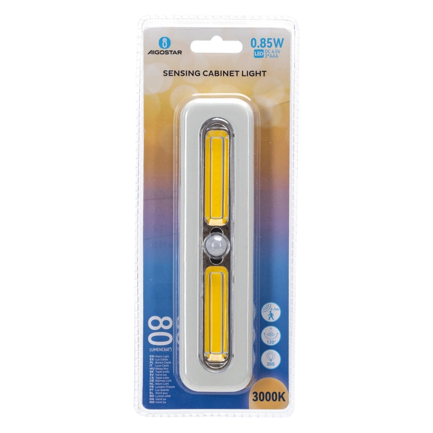 Aigostar - Iluminare pentru dulap cu senzor de mișcare LED/3xAAA 3000K albă