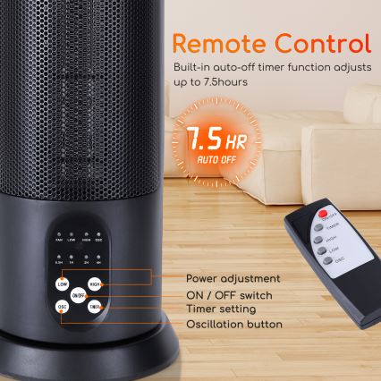 Aigostar - Încălzitor electric 1500W/230V + telecomandă