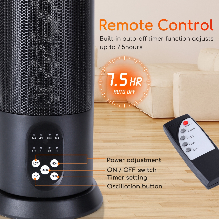 Aigostar - Încălzitor electric 1500W/230V + telecomandă