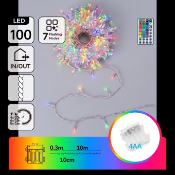 Aigostar - Instalație LED de Crăciun pentru exterior 100xLED/7 funcții 4xAA 10,3m IP44 multicolor + telecomandă