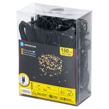 Aigostar - Instalație LED de Crăciun pentru exterior 150xLED/8 funcții 18m IP44 alb cald