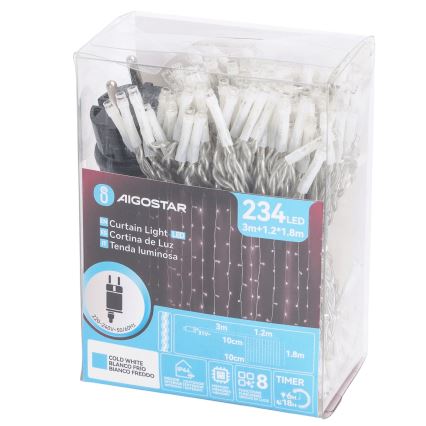 Aigostar - Ghirlandă LED pentru exterior, 234 LED, 8 funcții, 1,2 x 1,8 m, IP44, alb rece