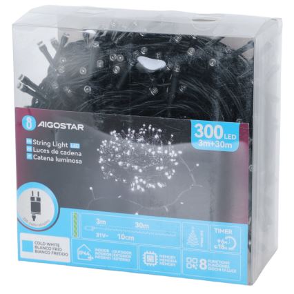 Aigostar - Ghirlandă LED de exterior pentru Crăciun 300xLED/8 funcții 30m IP44 alb rece